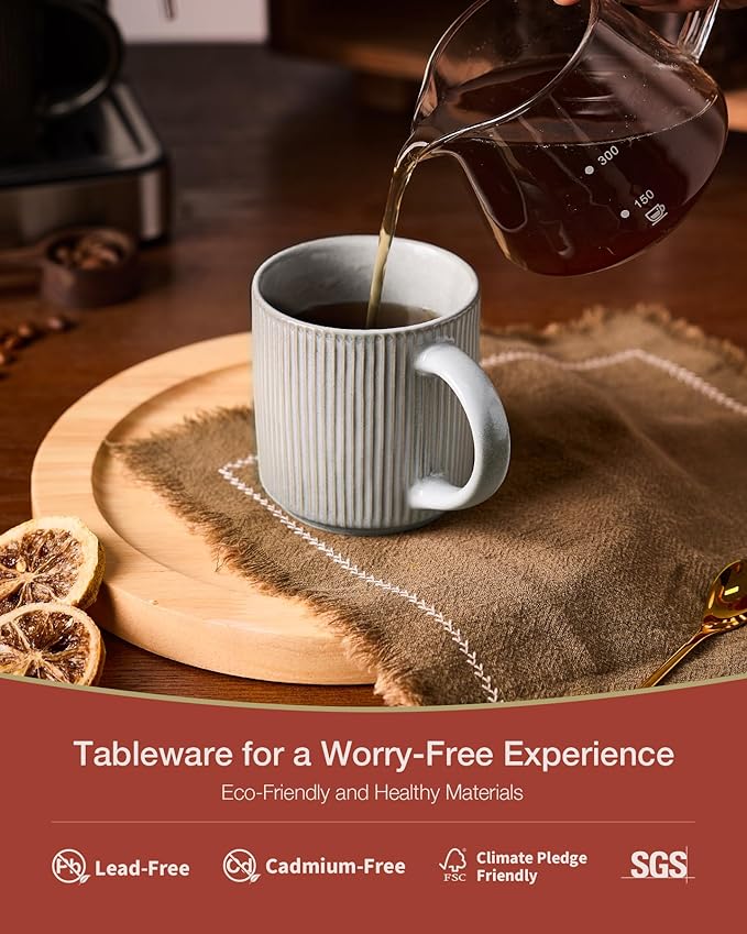 famiware Coffee Mug Set for 4, Star 12 oz Catering Mugs Cup Set with Handle for Coffee, Tea, Cocoa, Milk - Ceramic Stoneware Drinkware Set, Matte Grey-Ruum Studio Home
