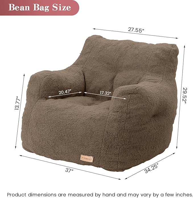 Bean Bag Chair with Filler, Bean Bag Sofa with Tufted Soft Stuffed Filling, Fluffy and Lazy Sofa, Comfy Cozy BeanBag Chairs with Memory Foam for Dorm, Apartment, Living Room (Brown)-Ruum Studio Home