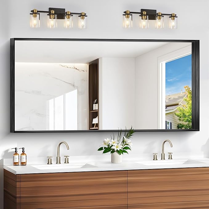 Black Bathroom Mirror, 30x60 Inch Rectangular Deep Frame Mirror, Large Wall Mounted Bathroom Vanity Mirror Over Sink for Bedroom,Restroom, Living Room, Hangs Vertically or Horizontally-Ruum Studio Home