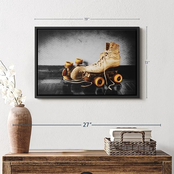 ElephantStock Vintage Skates Pop Wall Art - Horizontal Framed Canvas - 1-Piece Living Room Wall Decor - Sport Photography Canvas Print - Beige and Black Decor for Wall - 19" X 13"-Ruum Studio Home