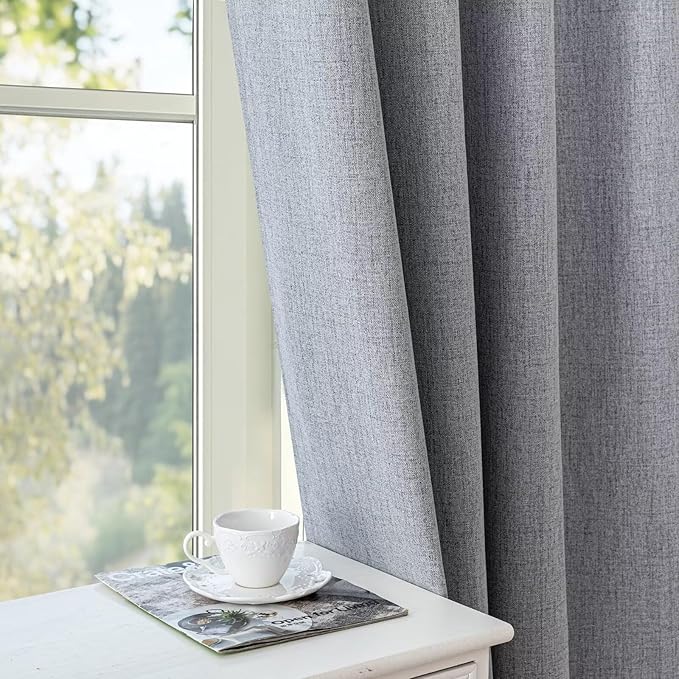 Blackout Curtains 84 Inch Length 2 Panels Set, 100% Black Out Textured Thermal Curtains, Grommet Privacy Light Blocking Drapes for Living Room Bedroom Luxury Decor(52W × 84L inch, Light Grey)-Ruum Studio Home