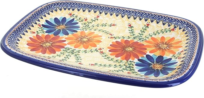 Blue Rose Polish Pottery Autumn Burst Large Rectangular Serving Platter-Ruum Studio Home