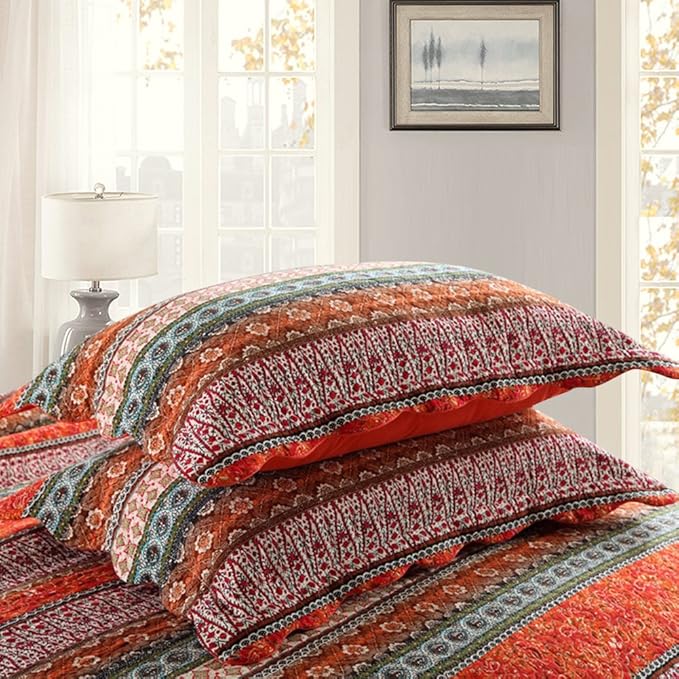 NEWLAKE Quilted Cotton Bed Pillowcases,Striped Classical Style, 2 Pieces, 20x36 Inch-Ruum Studio Home