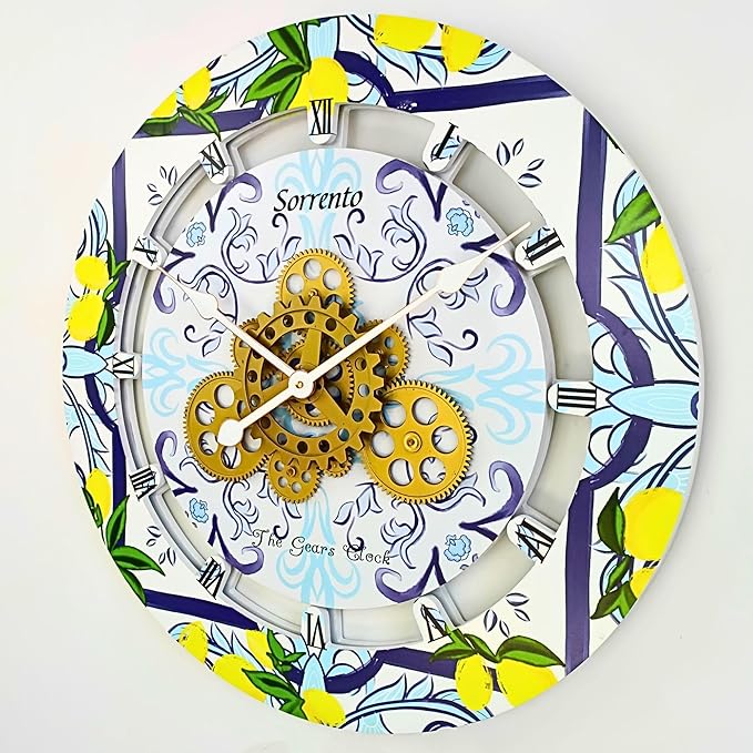 The Gears Clock Wall Clock Italy Collection with Moving Gears (Sorrento, 24 inch Round)-Ruum Studio Home