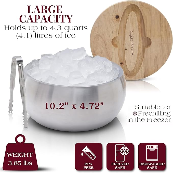 Gusto Nostro 4.1L Insulated Ice Bucket with Lid and Tongs, Double Wall Stainless Steel Ice Bucket Large, BPA Free Ice Bucket for Cocktail Bar, Keeps Champagne, Wine, Beer Chill for Parties-Ruum Studio Home
