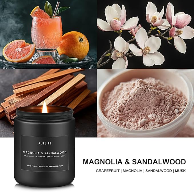 Magnolia & Sandalwood Candle | Masculine Candle - Candles for Men, Soy Candles for Home Scented, Manly Scented Decor for Home - Gifts for Men, 7oz Black Jar, Long Lasting-Ruum Studio Home
