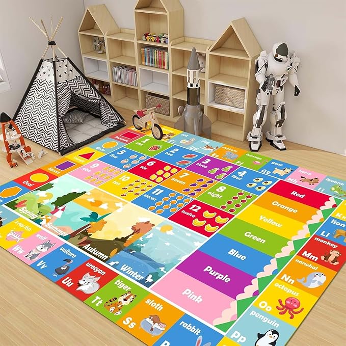 Kids Rug ABC Rug, Play Mat for Kids Playroom ABC Educational Area Rug for Playroom Classroom Elementary Preschool Rugs wtih Numbers Animals (2.6x3.9ft)-Ruum Studio Home