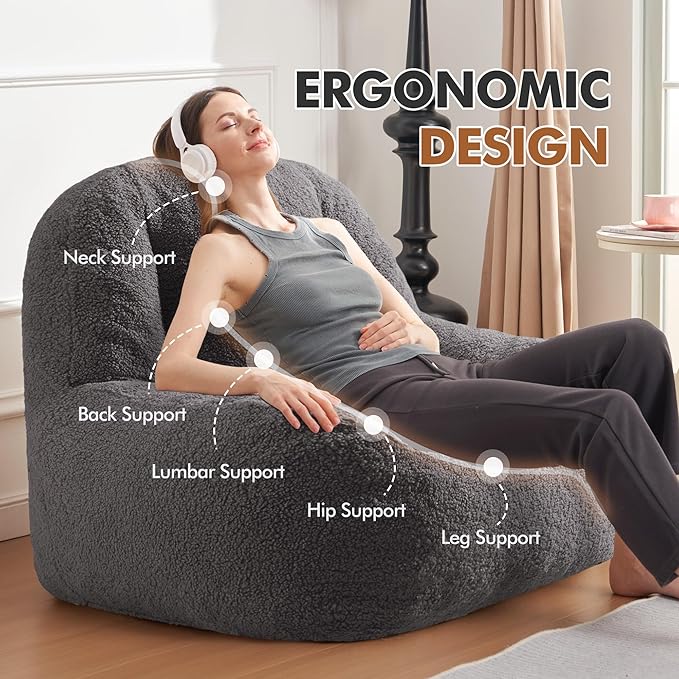 Homguava Bean Bag Chairs for Adults,Giant Beanbag Couch Adult Bean Bag Chair with Filler Included,Modern Lazy Sofa Comfy Chair for Living Room(Dark Grey)-Ruum Studio Home