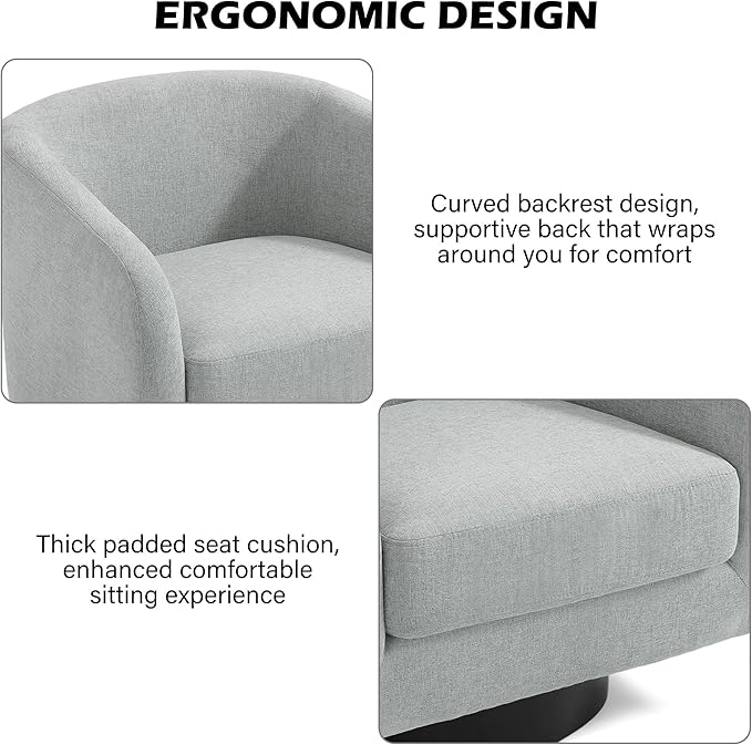 Swivel Barrel Accent Chair, Modern Round Chenille Fabric Arm Chair for Living Room, Bedroom, Comfy Club Reading Chairs for Adults（Chenille Fabric, Light Grey, Set of 2-Ruum Studio Home