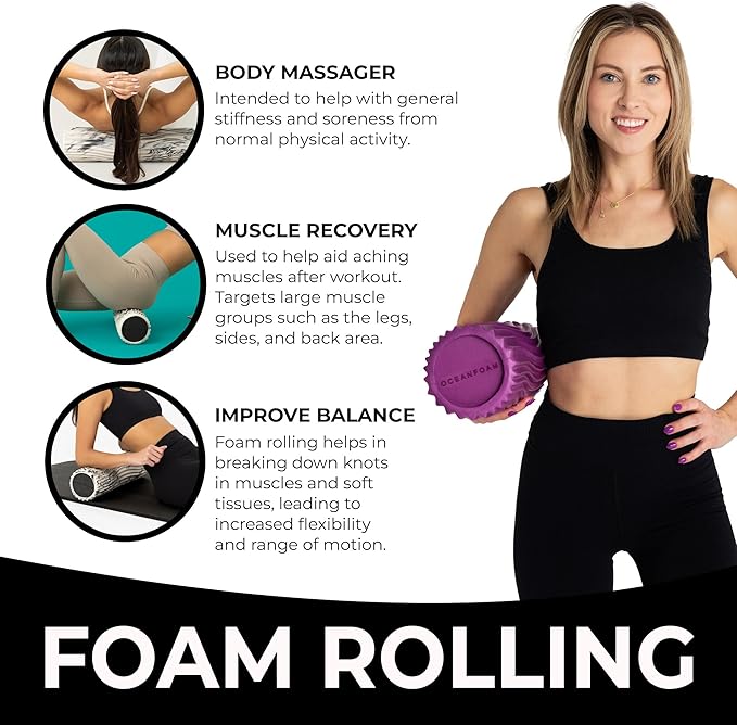 Oceanfoam Tidal Roller - Magenta - Muscle Massage Foam Roller for Back Pain & Stretching - Firm and Ergonomic Wide Wave Textured - Yoga, Athletics, & Wellness - Full Size, 20" x 5"-Ruum Studio Home