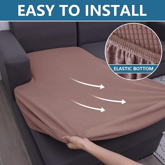 hyha Waterproof Sectional Couch Covers, Non Slip Sofa Couch Cushion Covers L Shape, Thick Stretch Jacquard Fabric, Washable Sofa Slipcovers with Elastic Bottom (1 Piece for Chaise, Camel)-Ruum Studio Home