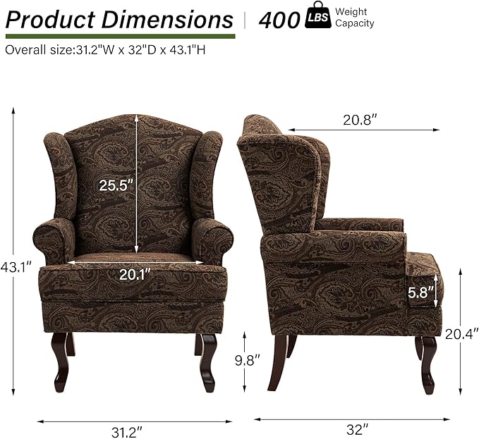 Accent Chair, High Back Upholstered Armchair with High Resilience Sponge & Wood Legs, Mid-Century Modern Comfy Single Sofa Reading Chairs for Living Room, Bedroom (Cranberry, Set of 2)-Ruum Studio Home
