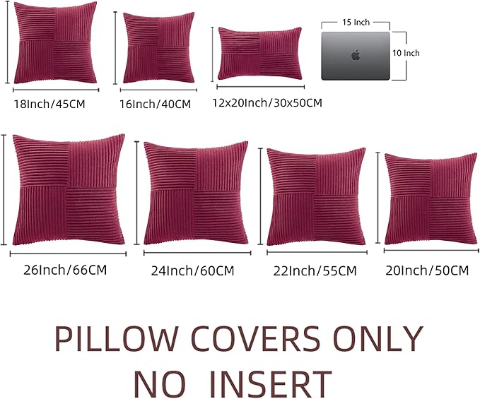 Fancy Homi 2 Packs Burgundy Samll Decorative Throw Pillow Covers 14x14 Inch with for Couch Bed Sofa, Rustic Farmhouse Boho Home Decor, Soft Corss Patchwork Corduroy Square Cushion Case 35x35 cm-Ruum Studio Home