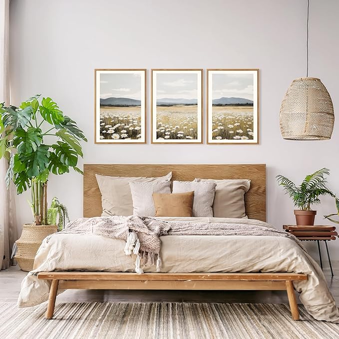 HPNIUB Flowers Wall Art Canvas White Daisy Floral Painting, Rustic Field Landscape Picture, Modern Framed Artwork for Living Room Bedroom Bathroom Dinning Room Office Home Decor Gifts-16 x24 x3-Ruum Studio Home