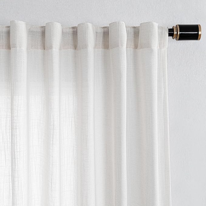 MYSKY HOME Natural Linen White Curtains 84 Inches Long, Semi Sheer Soft Cotton Window Drapes Set for Living Room Back Tab Elegant Cute Look Country Bedroom Curtains, 100" x 84", Beige, Pack-1-Ruum Studio Home