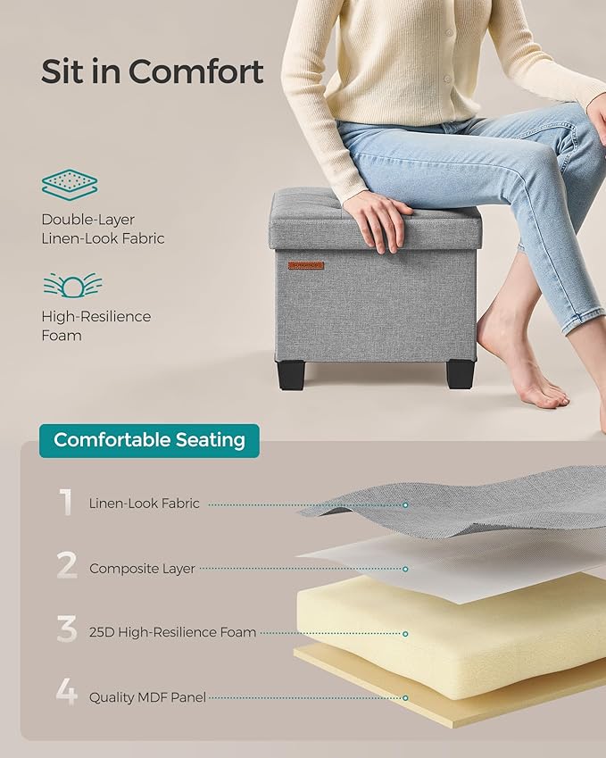 SONGMICS Storage Ottoman, Small Ottoman Foot Rest with Legs, 12.6 x 15.8 x 13.2 Inches Foot Stool, Load up to 660 lb, for Living Room, Bedroom, Dorm, Dove Gray ULSF012G02-Ruum Studio Home