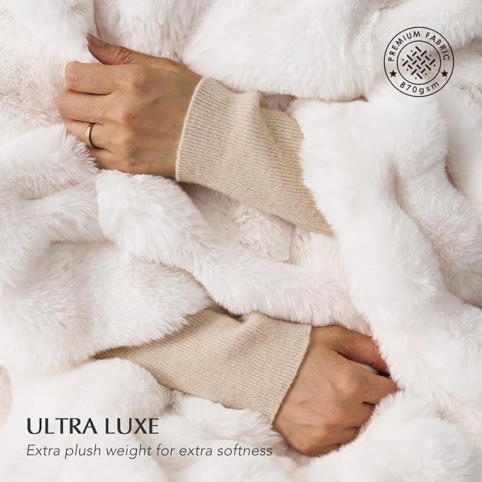 EVERGRACE Ultra Soft Luxury Fluffy Ridgeline Faux Rabbit Fur Throw Blanket, Thick Warm Bubble Throw for Bed, Cozy Plush Reversible Blankets for Couch, Chair, Sofa, Ivory White, 60x80 Inches, 870 GSM-Ruum Studio Home