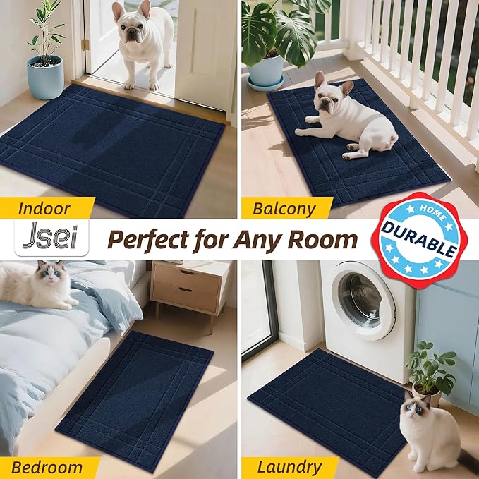 JSEI Entryway Rugs Doormat 20"x32", Non-Slip Dirt Trapper Door Mats Indoor, Washable Absorbent and Stain Resist Welcome Floor Mat for Front Door, Dog Door Mat, Muddy Wet Shoes & Paws, Navy Blue-Ruum Studio Home