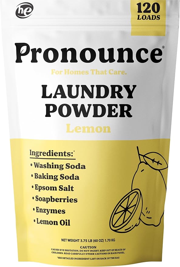 Pronounce Laundry Detergent Powder Alternative | Earth-Derived Ingredients, Eco-Friendly, Safer for Sensitive Skin, Eczema, and Babies. Stain + Smell Fighting. HE Safe (Lemon, 120 Loads).-Ruum Studio Home