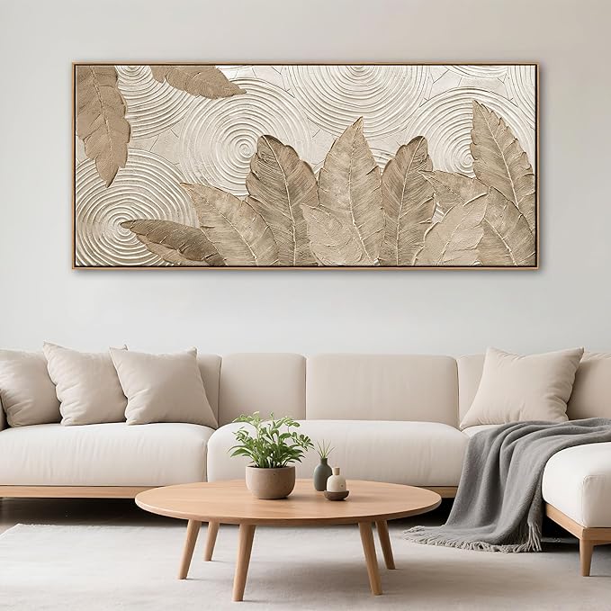 Minimalist & Modern Art for Bedroom Decor Framed Abstract & Textured Artwork for Walls Neutral & Contemporary Beige Pictures - 3D Artwork for Living Room and Boho Style 31×70IN-Ruum Studio Home