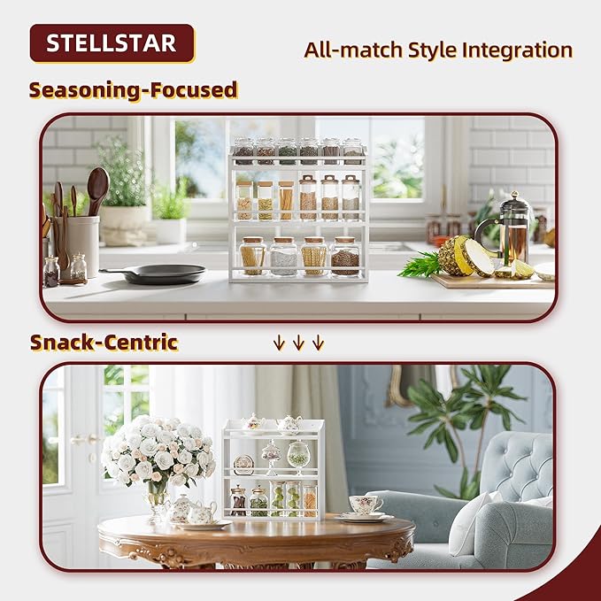 Spice Rack Wall Mounted, Freestanding Spice Organizer for Countertop, Bamboo Spice Storage Holder, for Kitchen Cupboard, Pantry, Bathroom (White)-Ruum Studio Home