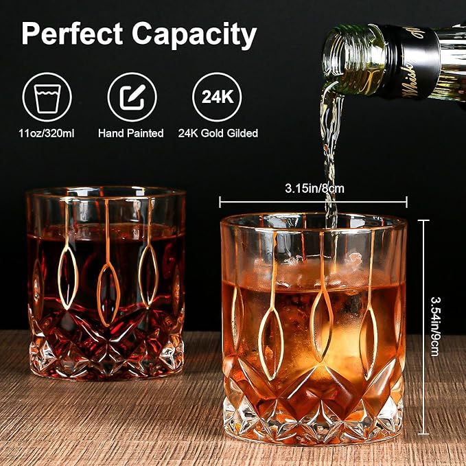 Gold Rim Whiskey Glasses Set of 2,Crystal Old Fashioned Glasses-Luxury Gold Collection,Perfect for Scotch Bourbon Rocks Cognac Vodka Gin Tequila Rum Liquor,Whiskey Gifts for Men-Ruum Studio Home