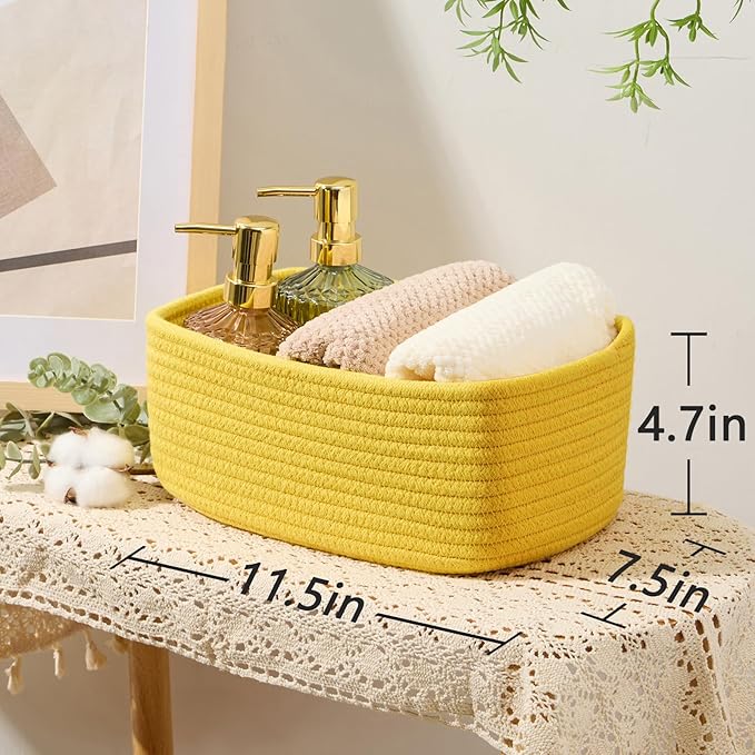 Small Storage Baskets for Organizing | Closet Organizer Bins | Shelf Toy Basket | Woven Rope Baskets | Cube Decorative Box | Shallow Basket | 11.5x7.5x4.7” | 4 Packs Yellow-Ruum Studio Home