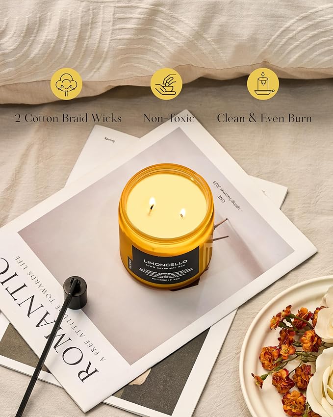 M&SENSE Limocello Scented Candle - 11.6oz Natural Soy Wax Non Toxic 70-Hour Slow Burning 2-Wick Lemon Highly Scent for Home Decor, Summer Candle for Yoga Spa & Meditation & Relaxing Gift-Ruum Studio Home