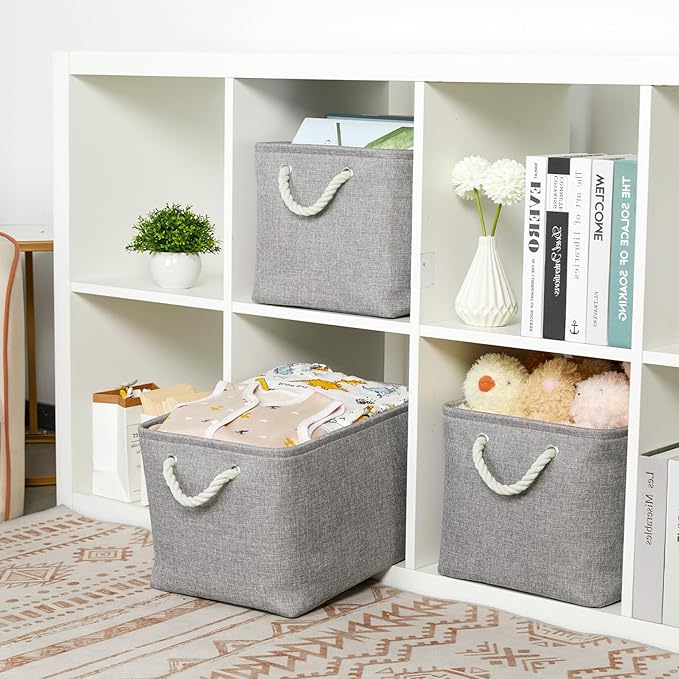 Bidtakay Storage Baskets Gray 3 Pack Shelf Baskets Collapsible Storage Bins for Clothes 15X11X9.5Inch Decorative Baskets with Handles Large Baskets for Organizing Closet Home Storage (Grey)-Ruum Studio Home