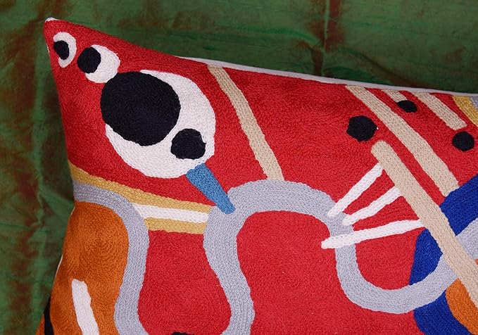 Lumbar Kandinsky Red Modern Throw Pillow Cover in Flow | Red Abstract Pillowcase | Modern Couch Pillow Contemporary | Outdoor Pillow | Mid Century Chair Cushions | Hand Embroidered Wool Size 14x20-Ruum Studio Home