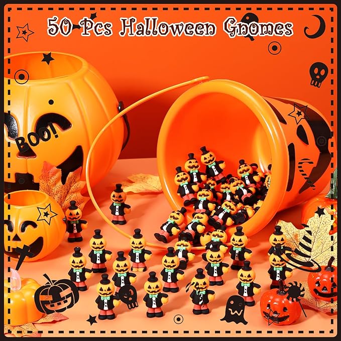 50 Pcs Halloween Mini Figurines Tiny Pumpkin Figures to Hide and Seek Rubber Wizard Miniatures Ornaments Gifts for Halloween Party Favors Table Decorations(Pumpkin)-Ruum Studio Home