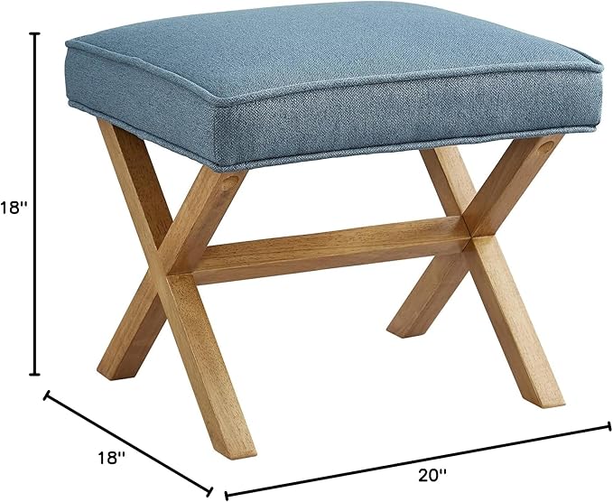 Amazon Basics Small Ottoman Foot Rest, Mid-Century Modern X Square Polyester Foot Stool, Indigo Blue, 20"W x 18"D x 18"H (Previously Rivet Brand)-Ruum Studio Home