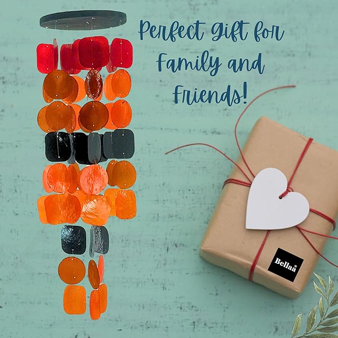 Bellaa 20720 Wind Chimes for Outside Capiz Sea Glass Shells Orange Red Black Outdoor Windchimes Home Garden Patio Yard Lawn Unique Gifts Mom Grandma-Ruum Studio Home