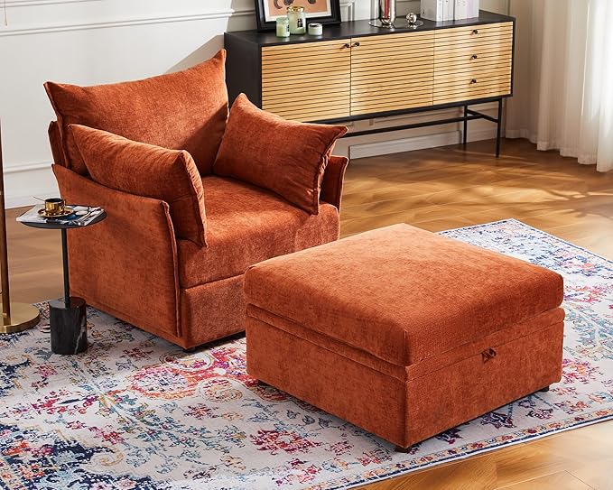 Terracotta Oversized Accent Chair, Upholstered Modern Sofa Chair with Removable Backrest & Detachable Cover, 24.5" Deep Seat Large Reading Armchair-Ruum Studio Home