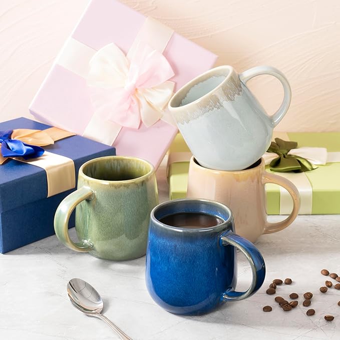 bestone Coffee Mugs Set of 4，15 oz Large Coffee Mugs, Ceramic Mugs with Handles,etc Coffee Mugs, Cups for Coffee Cereal Latte ，Microwave & Dishwasher safe，Vibrant Colors-Ruum Studio Home