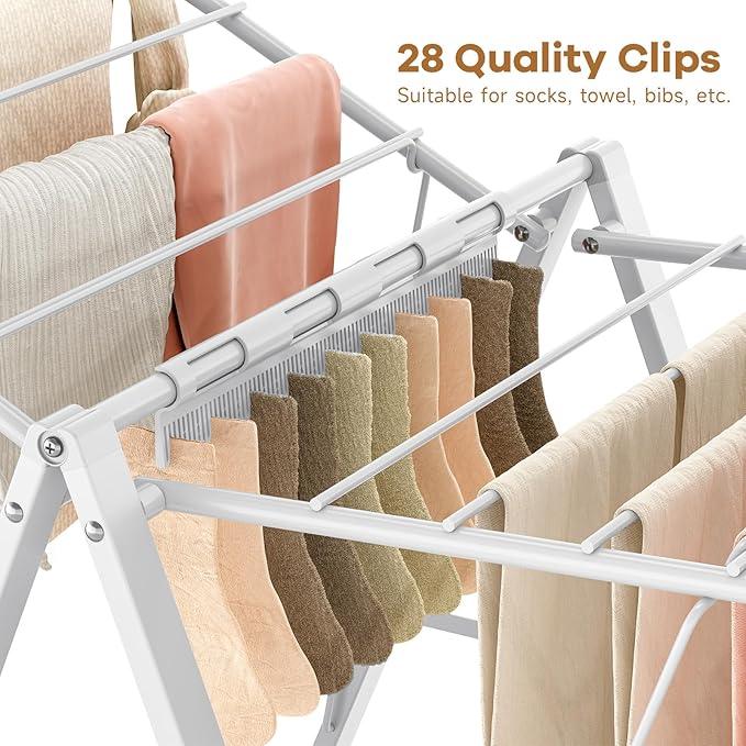 APEXCHASER Drying Rack for Clothing Foldable, Metal Laundry Rack Collapsible, Ultra Thin Gullwing Clothes Airer with Adjustable Height for Towel Baby Clothes Indoor Outdoor Laundry Room, White-Ruum Studio Home