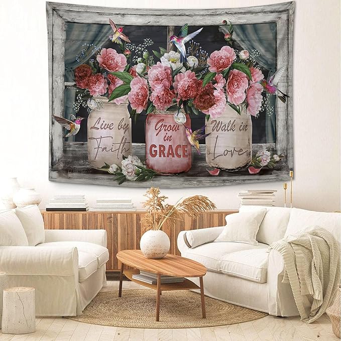 yowecso Farmhouse Rose Tapestry Peony Flower Tapestry Wall Hanging for Bedroom Floral Tapestries Aesthetic Wall Decor for Home Dorm Living Room 50"x60"-Ruum Studio Home