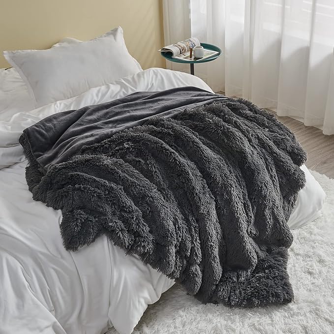 GONAAP Fuzzy Faux Fur Throw Blanket Dark Grey Super Soft Cozy Plush Fuzzy Shaggy Blanket for Couch Sofa Bed (Dark Grey, Throw(50"x60"))-Ruum Studio Home