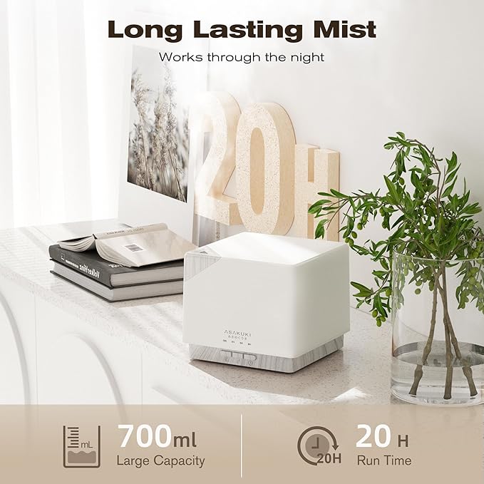 ASAKUKI 700 ml Premium Essential Oil Diffuser, 5 in 1 Ultrasonic Aromatherapy Fragrant Oil Vaporizer Humidifier, Timer and Auto-Off Safety Switch, 7 LED Light Colors-Ruum Studio Home