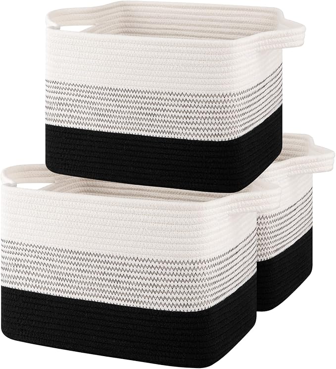 Storage Baskets for Organizing, Woven Baskets for Shelves, Rectangle Decorative Organizer for Storage Clothes, Toy, Books, Towels Nursery Bins 3 Pack (Gradient Black)-Ruum Studio Home