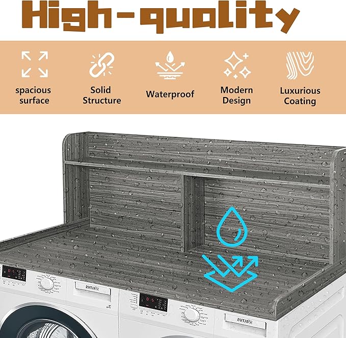 Royxen 2-Tier Washer Dryer Countertop,19.5"H Wood Washer and Dryer Topper with Shelf,Laundry Countertop Over Washer and Dryer, Universal Fit for Laundry Room Organization (Eucalyptus, 54"W X 27.5"D)-Ruum Studio Home