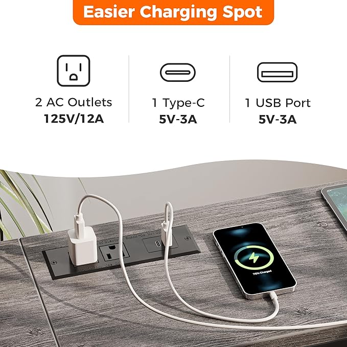 SUPERJARE 70 Inch Console Table with Outlet, Sofa Table with Charging Station, Narrow Entryway Hallway Table, Behind Couch Table, for Living Room, Charcoal Gray-Ruum Studio Home