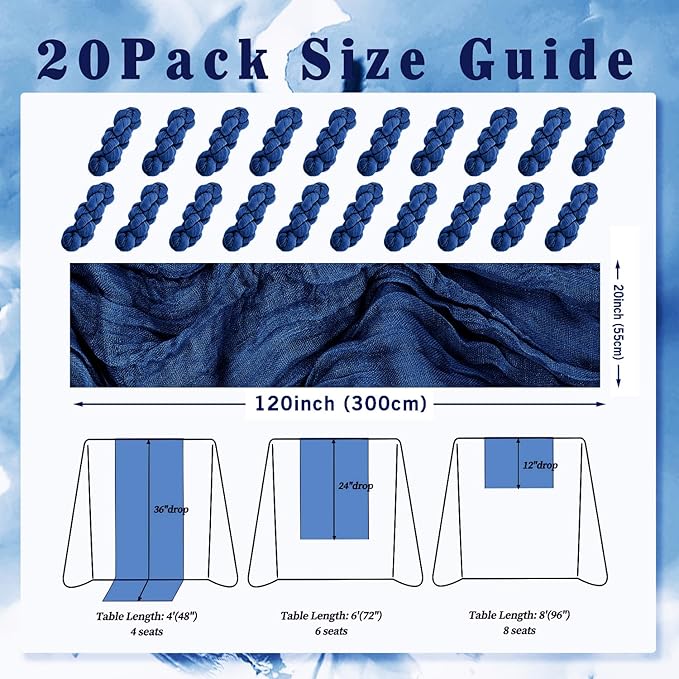 10FT 20 Pack Royal Blue Cheesecloth Table Runner 20 x 120 Inch Long Rustic Gauze Cheese Cloth Table Runner for Wedding Bridal Baby Shower Table Decorations Boho Fabric Sheer Birthday Party Table Decor-Ruum Studio Home