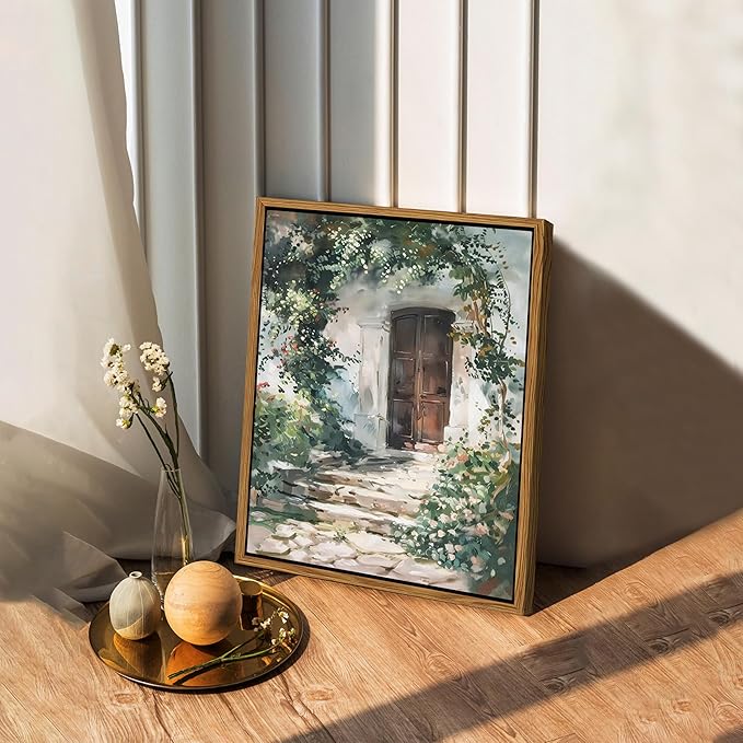Floating Framed Canvas Vintage Wall Art, Rustic Cottage Spring Garden Oil Paintings Print, Country Floral Pictures Wall Decor for Living Room Bedroom Office Home Decor 8x10 inch-Ruum Studio Home