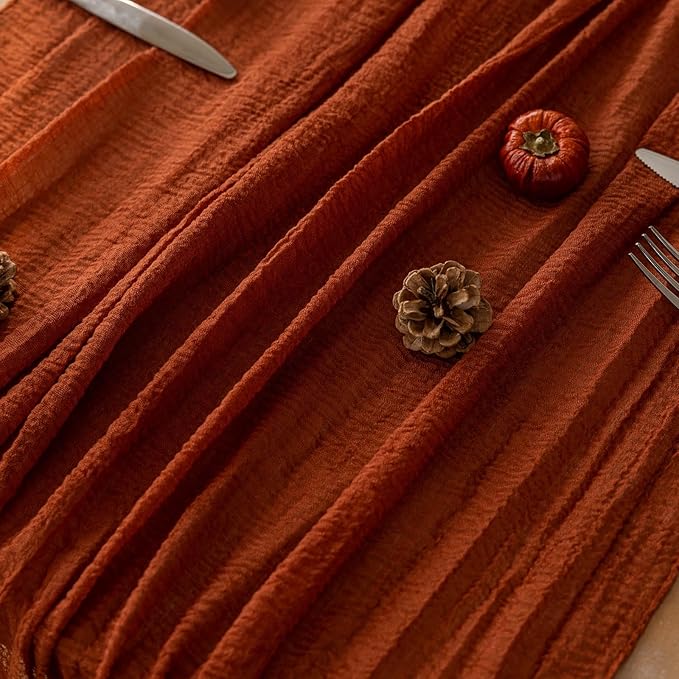 3pcs Fall Terracotta Table Runner Rust Gauze Rustic Cheesecloth 120 Inch 10 FT for Wedding Baby Shower Bridal Shower Birthday Engagement Garden Party Sheer Boho Thanksgiving Decorations-Ruum Studio Home