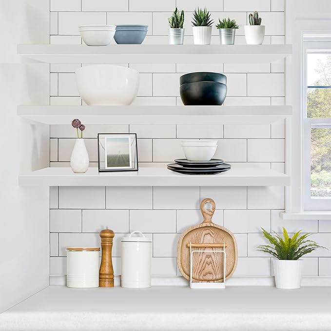 Sorbus Floating Shelves for Wall - 48 Inch Long Bathroom Shelves, Wall Decor for Bedroom, Kitchen, Living Room & Book Storage - Mounted Floating Shelf with Invisible Brackets (White, 3 Pack)-Ruum Studio Home