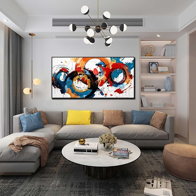 Abstract Wall Art With Black Wood Frames Large Canvas Prints Modern Living Room Bedroom Home Office Wall Decor Framed Colorful Circle Abstract Picture Ready to Hang Size 30x60-Ruum Studio Home