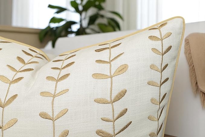 VAGMINE Embroidered Lollipop Pillow Cover - 18x18 Inches Square - 100% Cotton Ivory Decorative Cushion Cover - Sophisticated Embroidery - Neutral Aesthetic for Sofa, Couch, Bed, Living Room-Ruum Studio Home