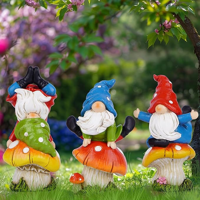 Hodao 3 PCS Spring Yoga Mushroom Gnomes Decoration Summer Elf Figurines Gifts for Home Spring Lively Garden Statues Decor for Outdoor, Mom, Mother (Multicolor)-Ruum Studio Home