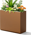 FENCY Metal Planter Box, Large Rectangular Planters for Outdoor Plants, Outdoor Tall Planters with Drainage Holes, Brown Metal Planters (30" L x 12" W x 24" H)-Ruum Studio Home